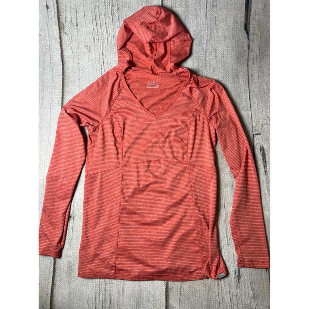 Eddie Bauer Hoodie Womens Medium Orange Striped V-Neck‎ Athletic Gorpcore